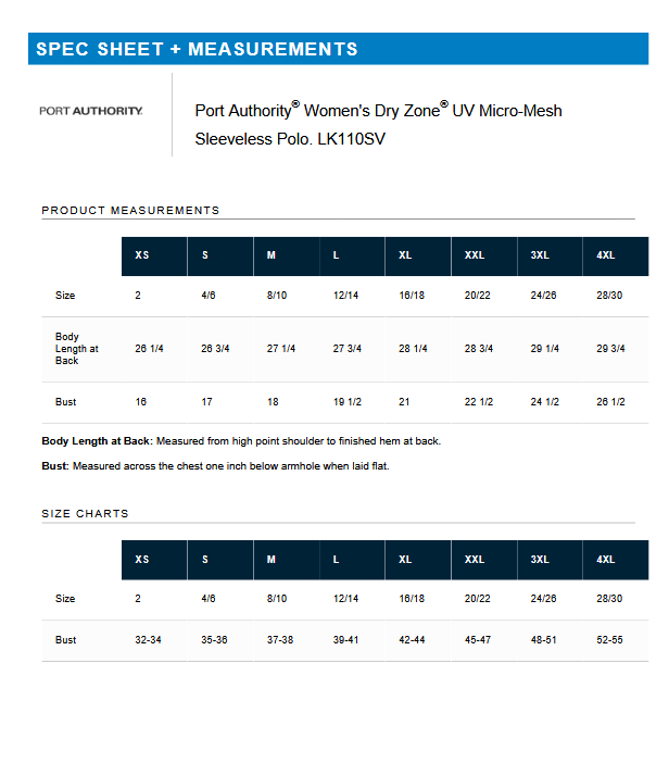Port Authority® Women's Dry Zone® UV Micro-Mesh Sleeveless Polo(LK110SV-TECAN)